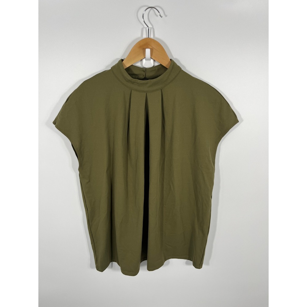 Halara Womens Stand Collar Blouse L Green Stretch Minimalist Chic Capsule Office